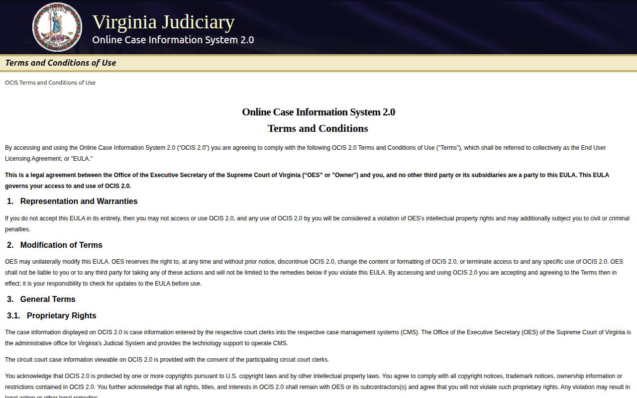 Virginia OCIS court disposition search for Fluvanna County booking cases